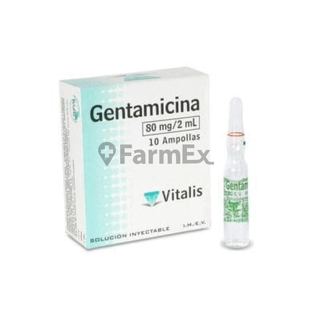 Gentamicina Solucion Inyectable 80 mg / 2 ml x 10 amp "Ley Cenabast" Vitalis